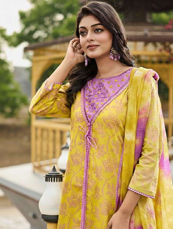Women Floral Mustard Suit Set - 22453987 -  Standard Image - 1