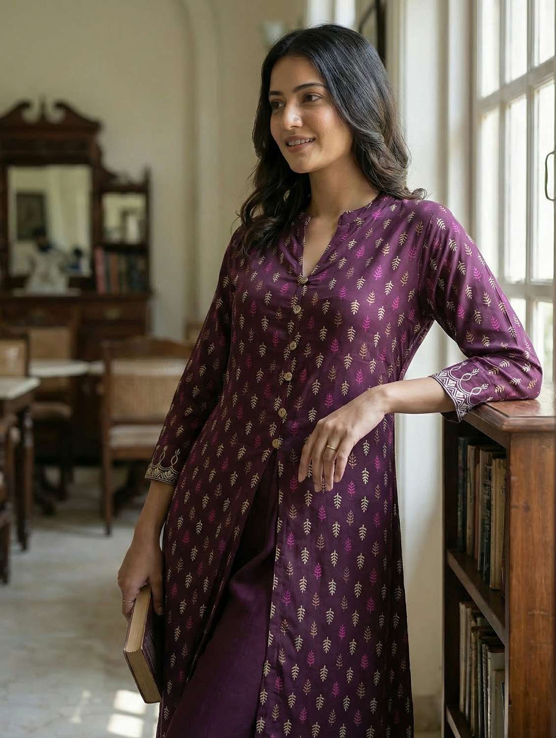 women burgundy kurta pant set - 22453997 -  Standard Image - 1