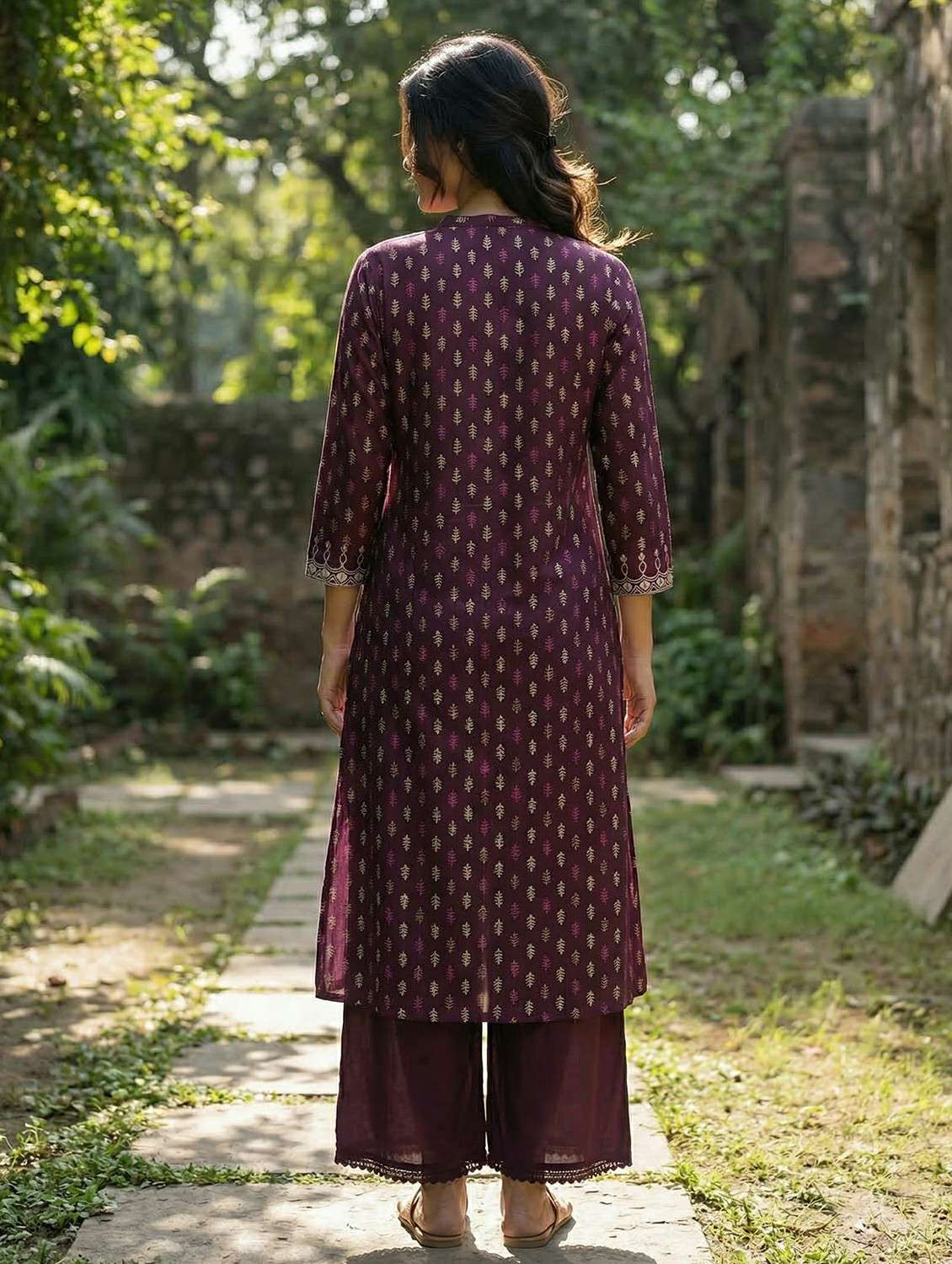 women burgundy kurta pant set - 22453997 -  Standard Image - 4