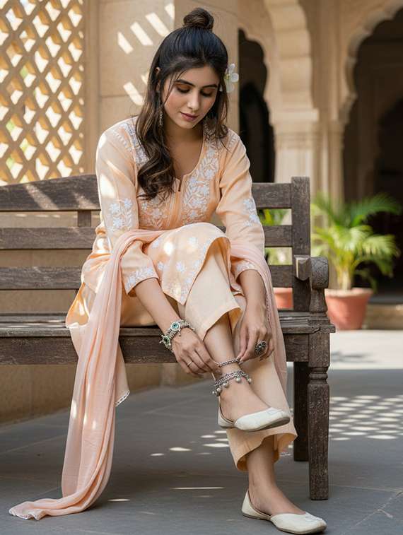 women peach suit set - 22454002 -  Standard Image - 4