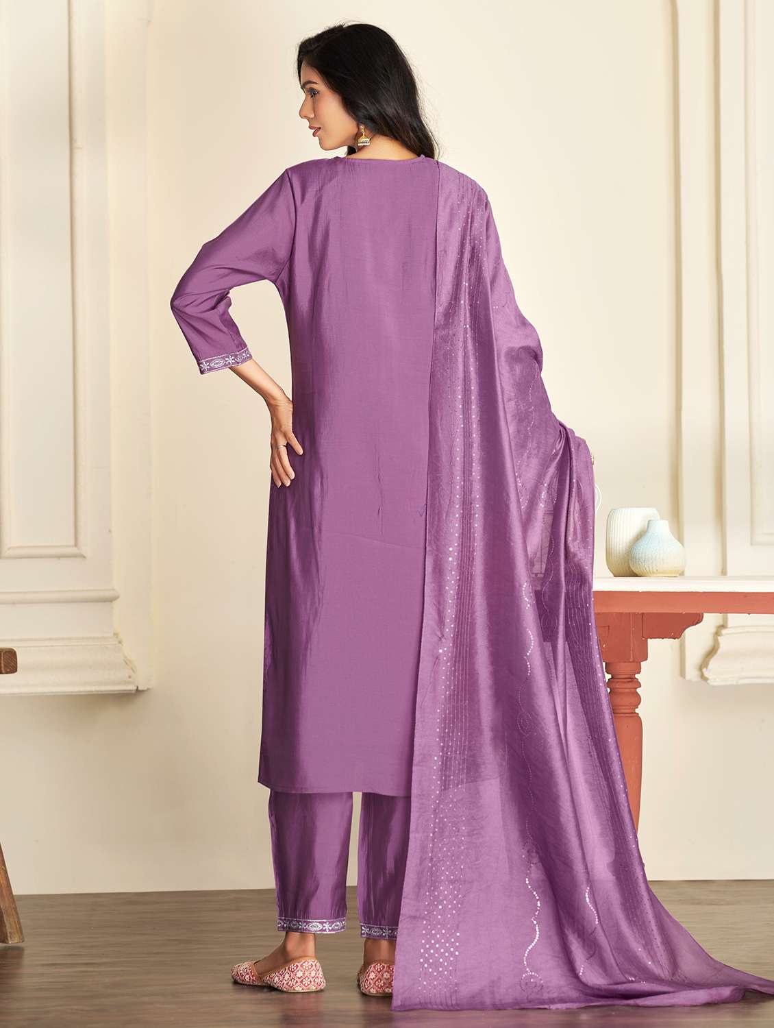 women self design purple suit set - 22454004 -  Standard Image - 4