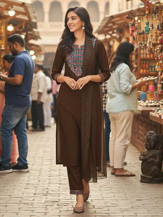 women brown suit set - 22454019 -  Standard Image - 4
