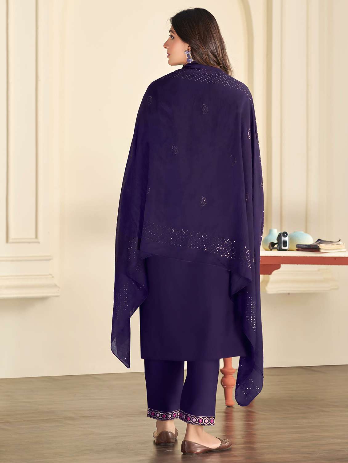 women purple chanderi embroidered suit set festive wear - 22454020 -  Standard Image - 4