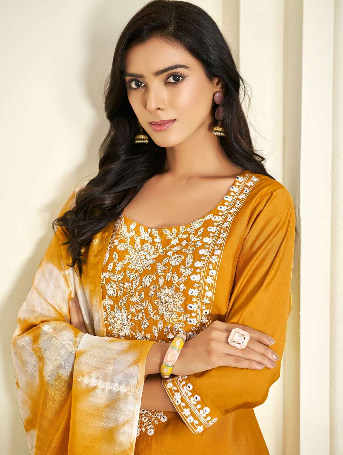 women mustard suit set - 22454021 -  Standard Image - 1