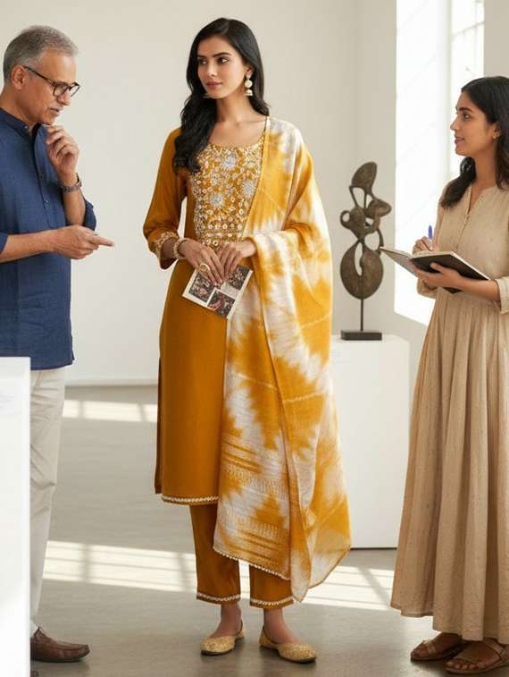 women mustard suit set - 22454021 -  Standard Image - 4