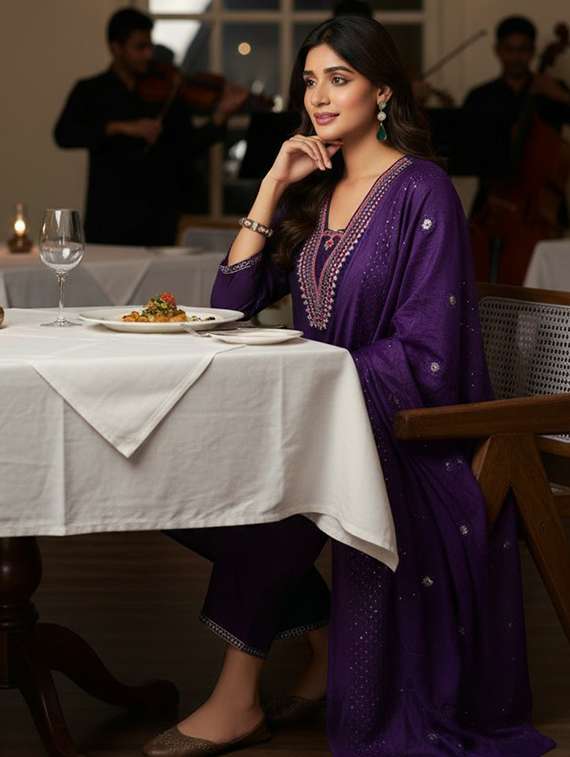 women purple suit set - 22454025 -  Standard Image - 4