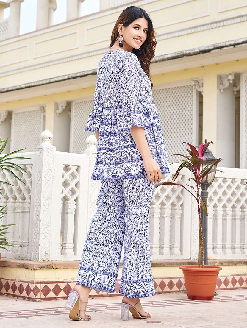 women printed three quarter sleeve ethnic co-ord set - 22454047 -  Standard Image - 1