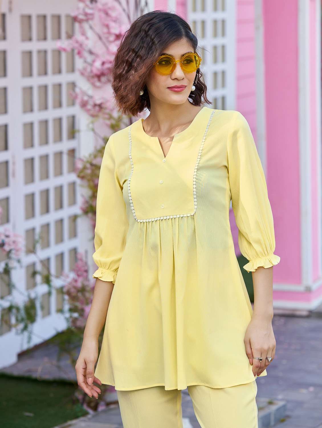 women solid three quarter sleeve ethnic co-ord set - 22454062 -  Standard Image - 1