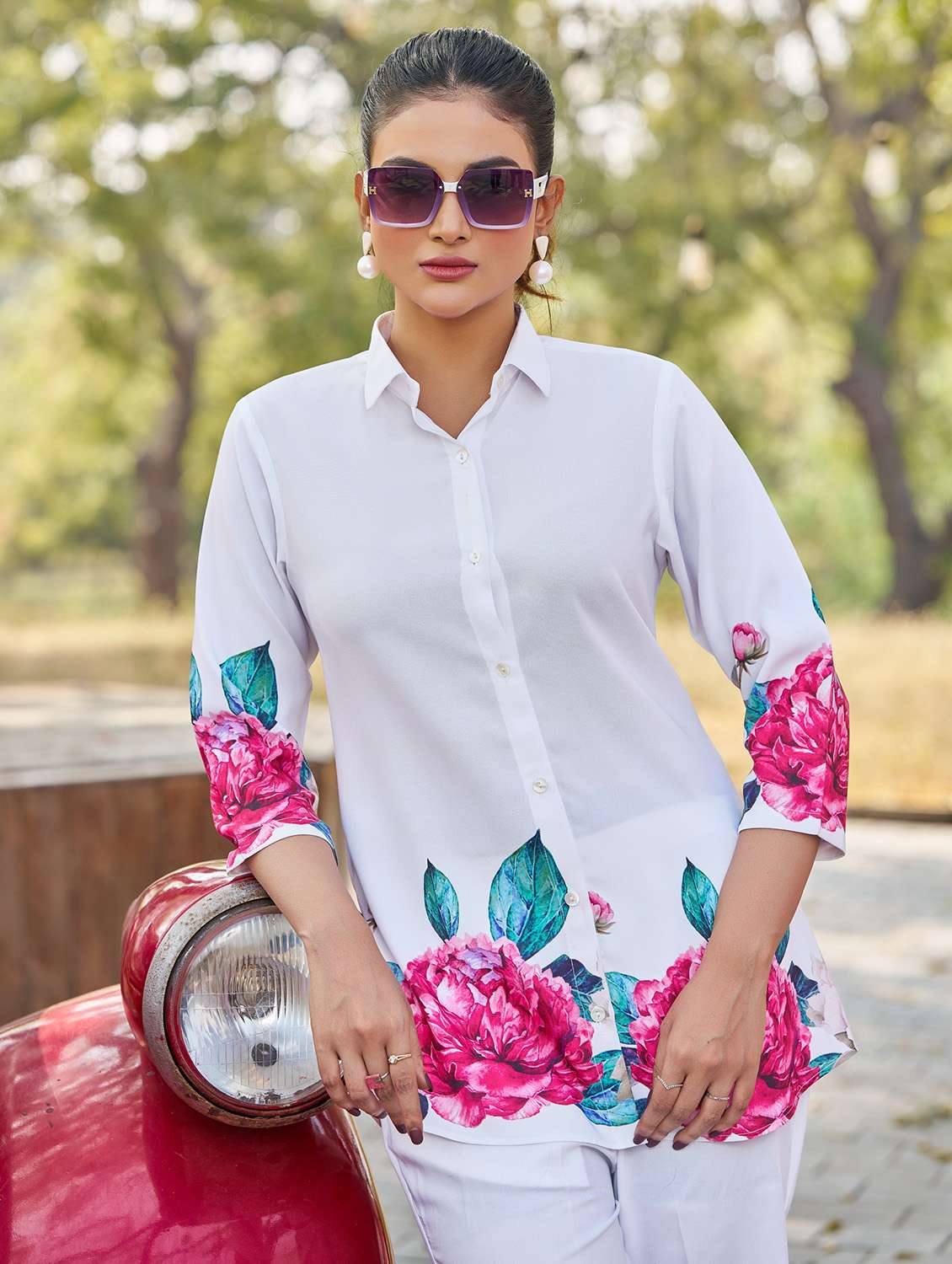women printed three quarter sleeve ethnic co-ord set - 22454065 -  Standard Image - 1