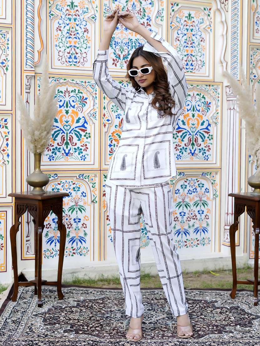 women printed three quarter sleeve ethnic co-ord set - 22454078 -  Standard Image - 4