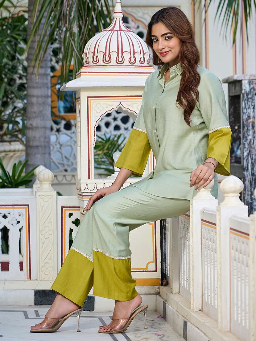 Women Color Block Three Quarter Sleeve Shirt & Trouser Co-ord Set - 22454081 -  Standard Image - 4