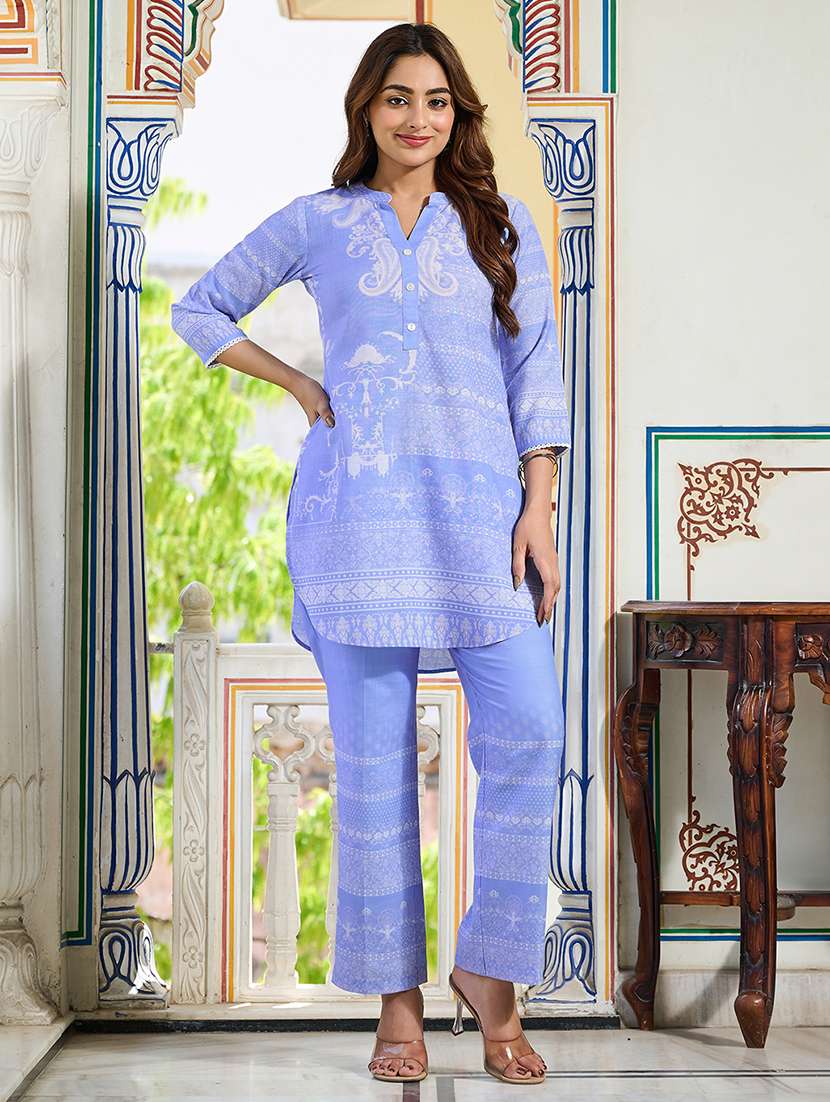 women printed three quarter sleeve ethnic co-ord set