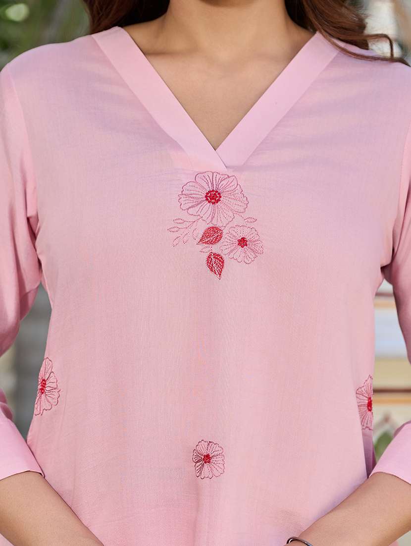 women solid with work three quarter sleeve ethnic co-ord set - 22454085 -  Standard Image - 1