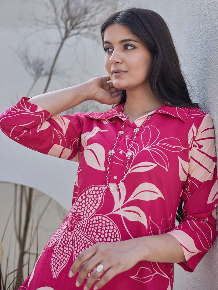 women printed three quarter sleeve ethnic co-ord set - 22454091 -  Standard Image - 1