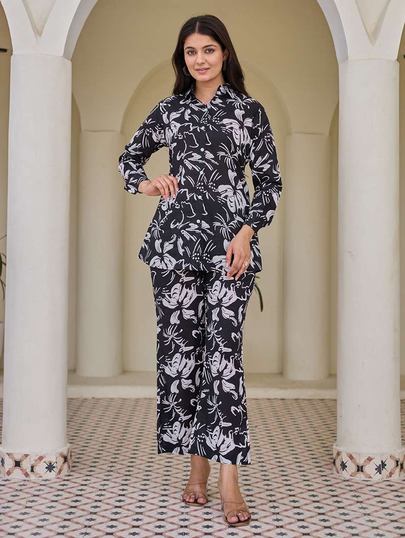 women printed long sleeve ethnic co-ord set