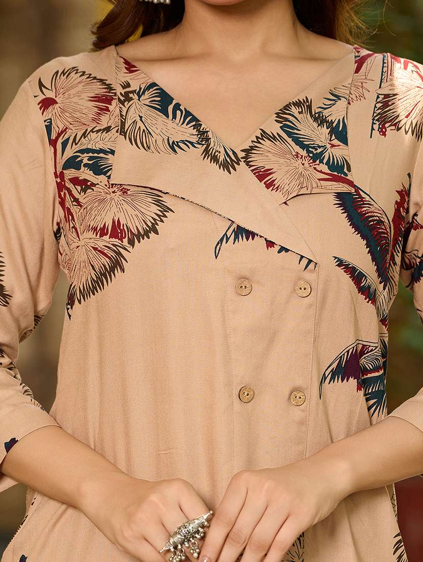 women printed three quarter sleeve ethnic co-ord set - 22454098 -  Standard Image - 1