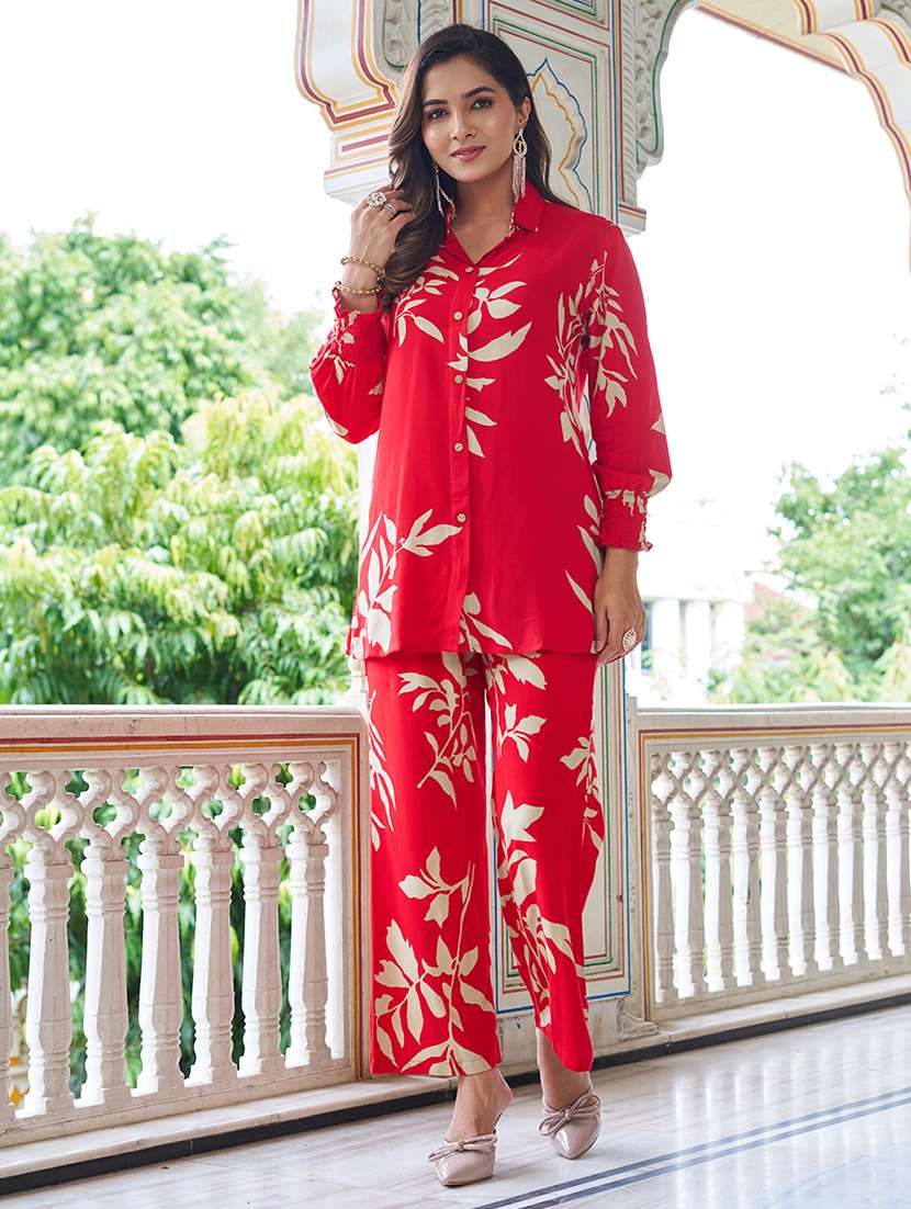 women printed long sleeve ethnic co-ord set