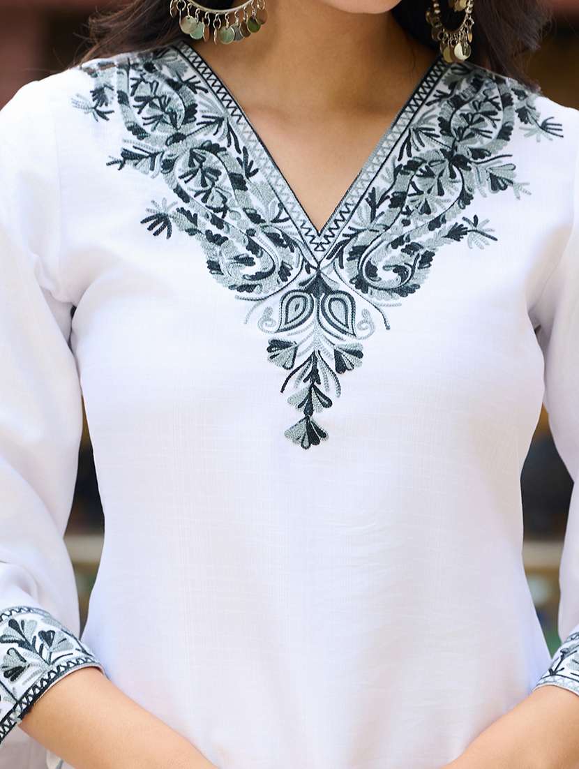 women solid with work three quarter sleeve ethnic co-ord set - 22454105 -  Standard Image - 1