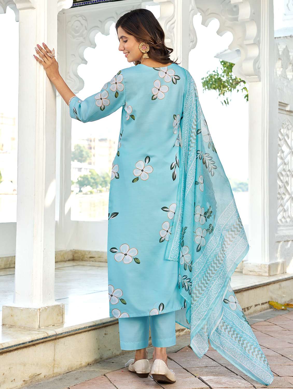 women floral three quarter sleeve kurta pant with dupatta set - 22454106 -  Standard Image - 4