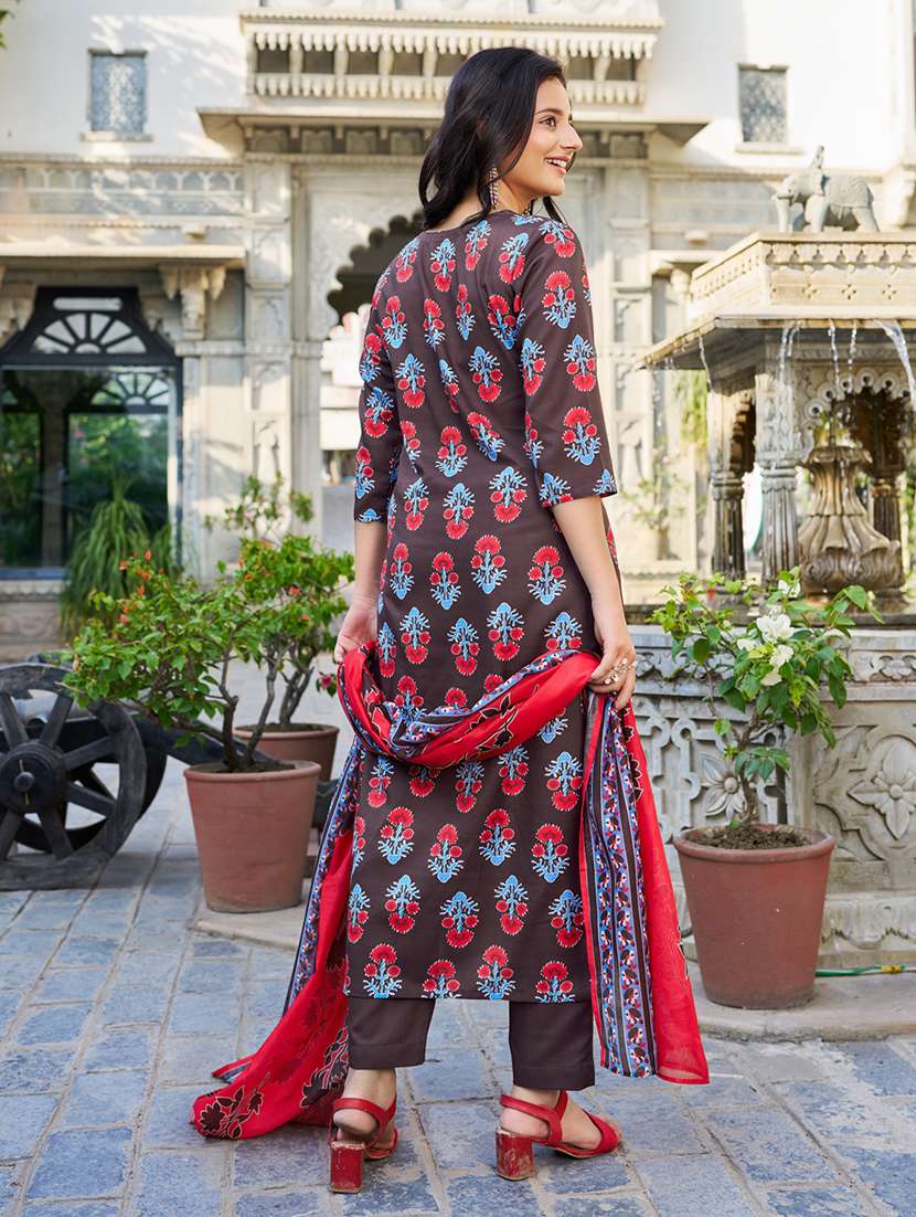 women printed three quarter sleeve kurta pant with dupatta set - 22454111 -  Standard Image - 4