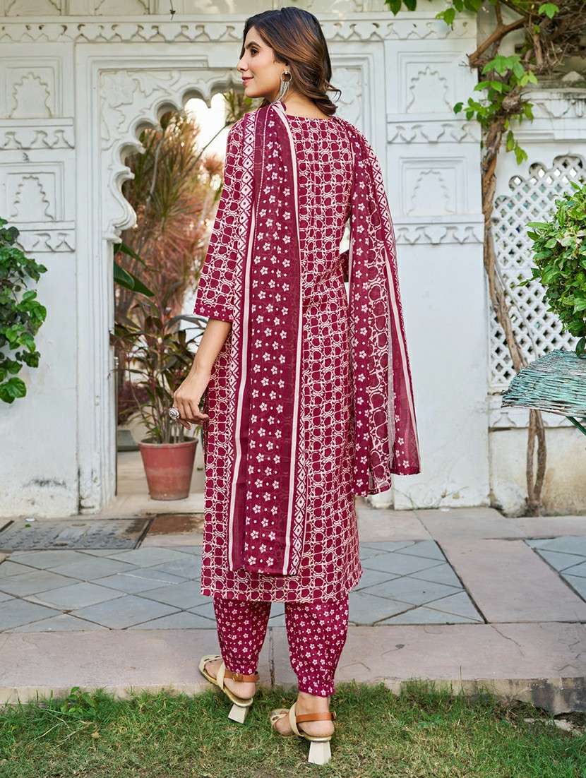 Women Printed Three Quarter Sleeve Kurta Pant With Dupatta Set - 22454120 -  Standard Image - 4