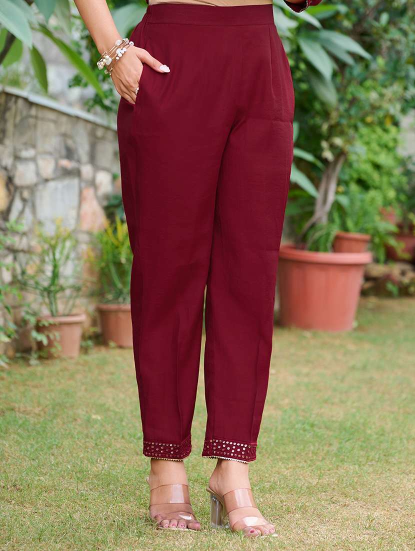 women solid with work three quarter sleeve kurta pant with dupatta set - 22454137 -  Standard Image - 4