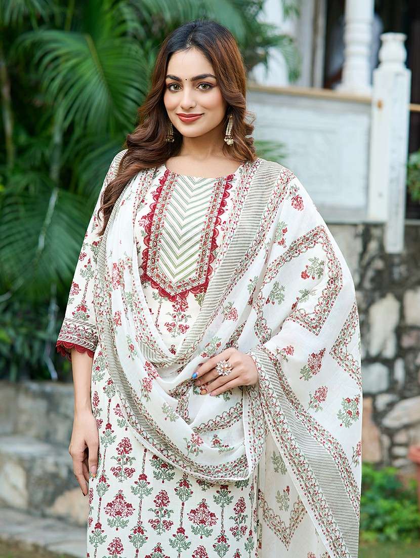 women printed three quarter sleeve kurta salwar with dupatta set - 22454138 -  Standard Image - 1