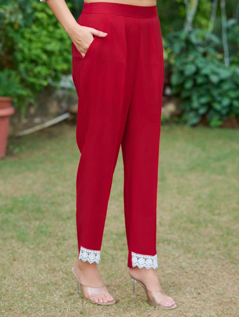 women solid with work three quarter sleeve kurta pant with dupatta set - 22454139 -  Standard Image - 4