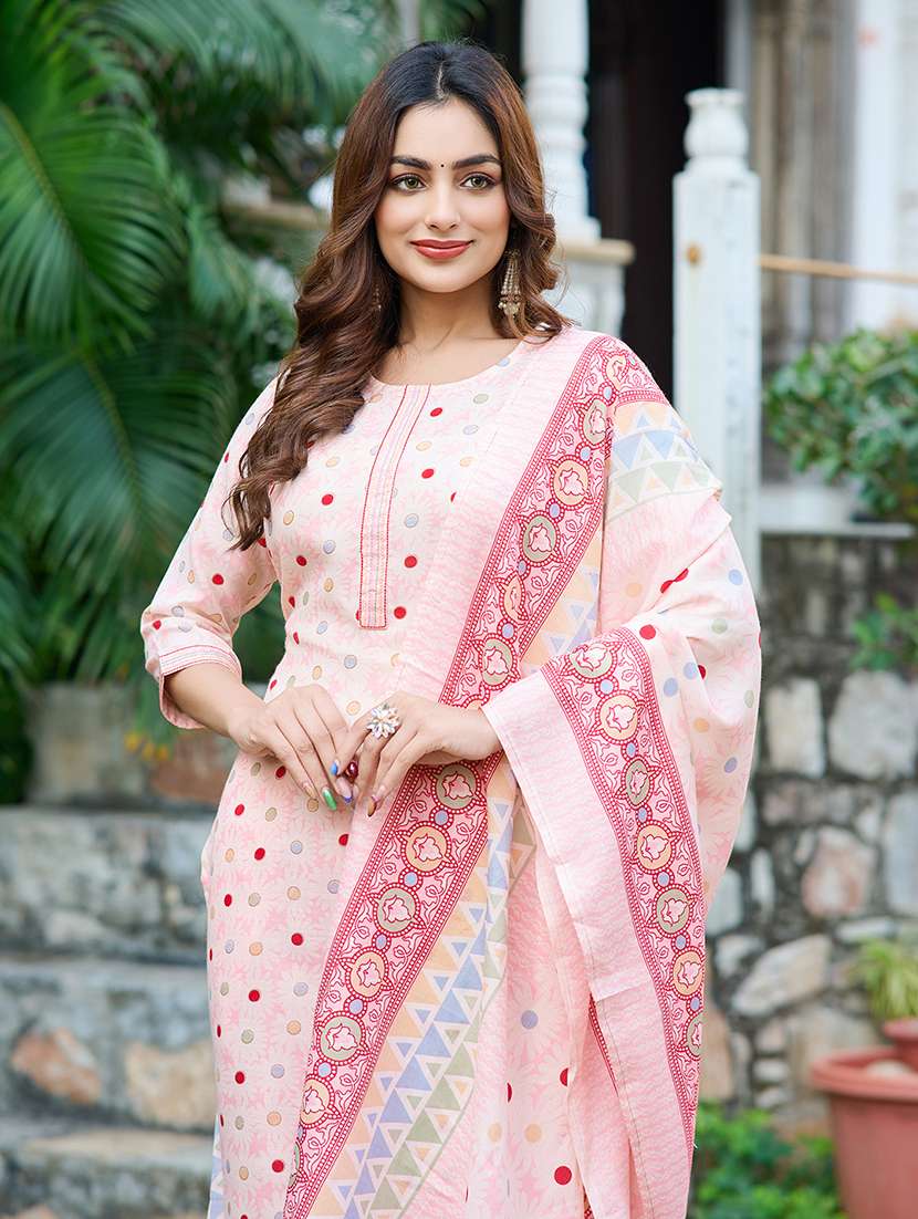 women printed three quarter sleeve kurta pant with dupatta set - 22454149 -  Standard Image - 1