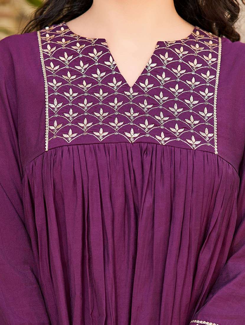 women solid with work three quarter sleeve kurta pant with dupatta set - 22454169 -  Standard Image - 1