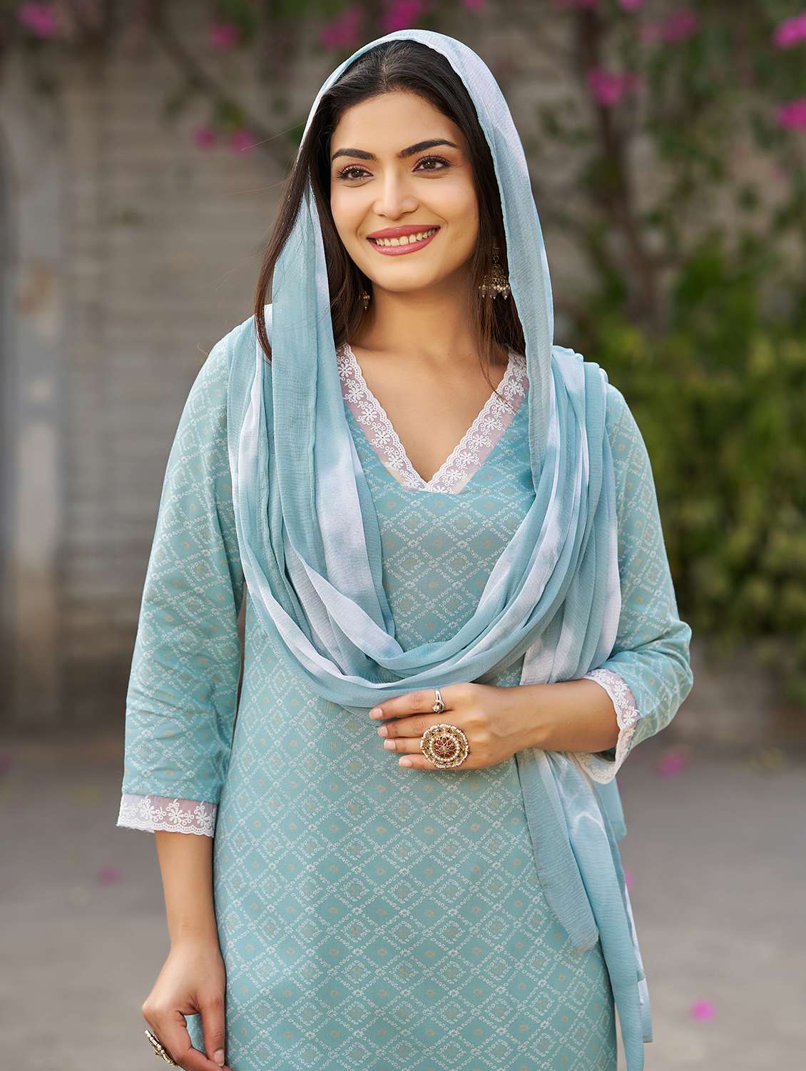 women printed three quarter sleeve kurta pant with dupatta set - 22454183 -  Standard Image - 1