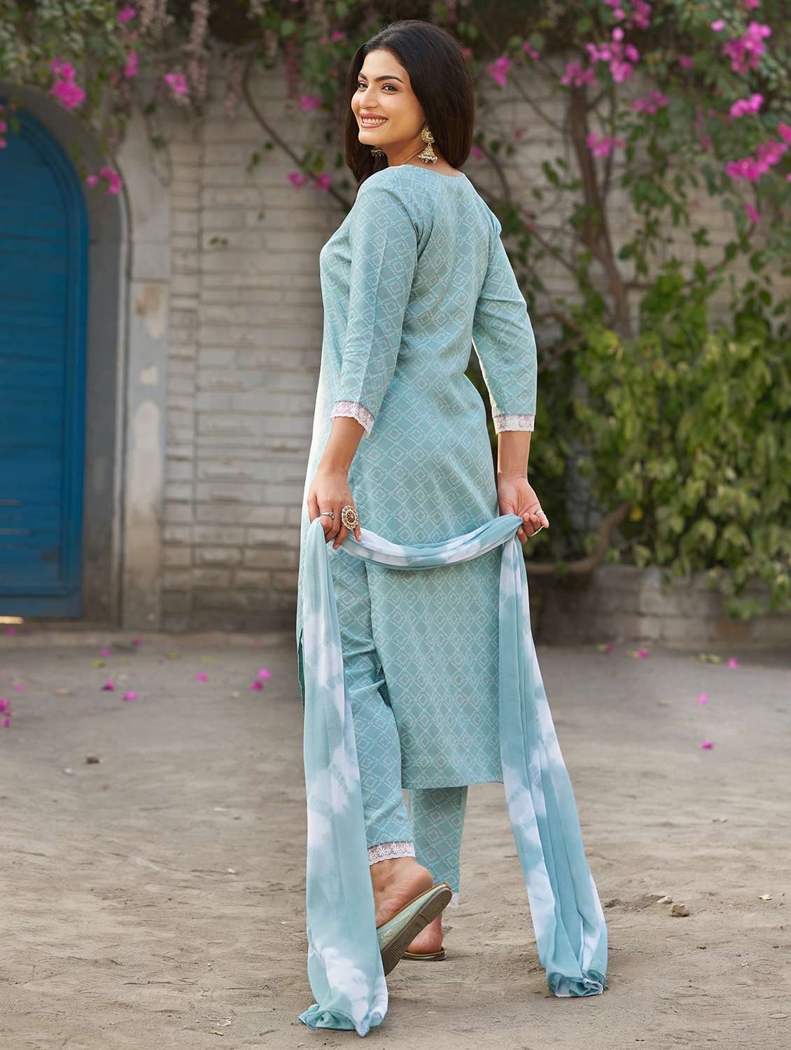 women printed three quarter sleeve kurta pant with dupatta set - 22454183 -  Standard Image - 4