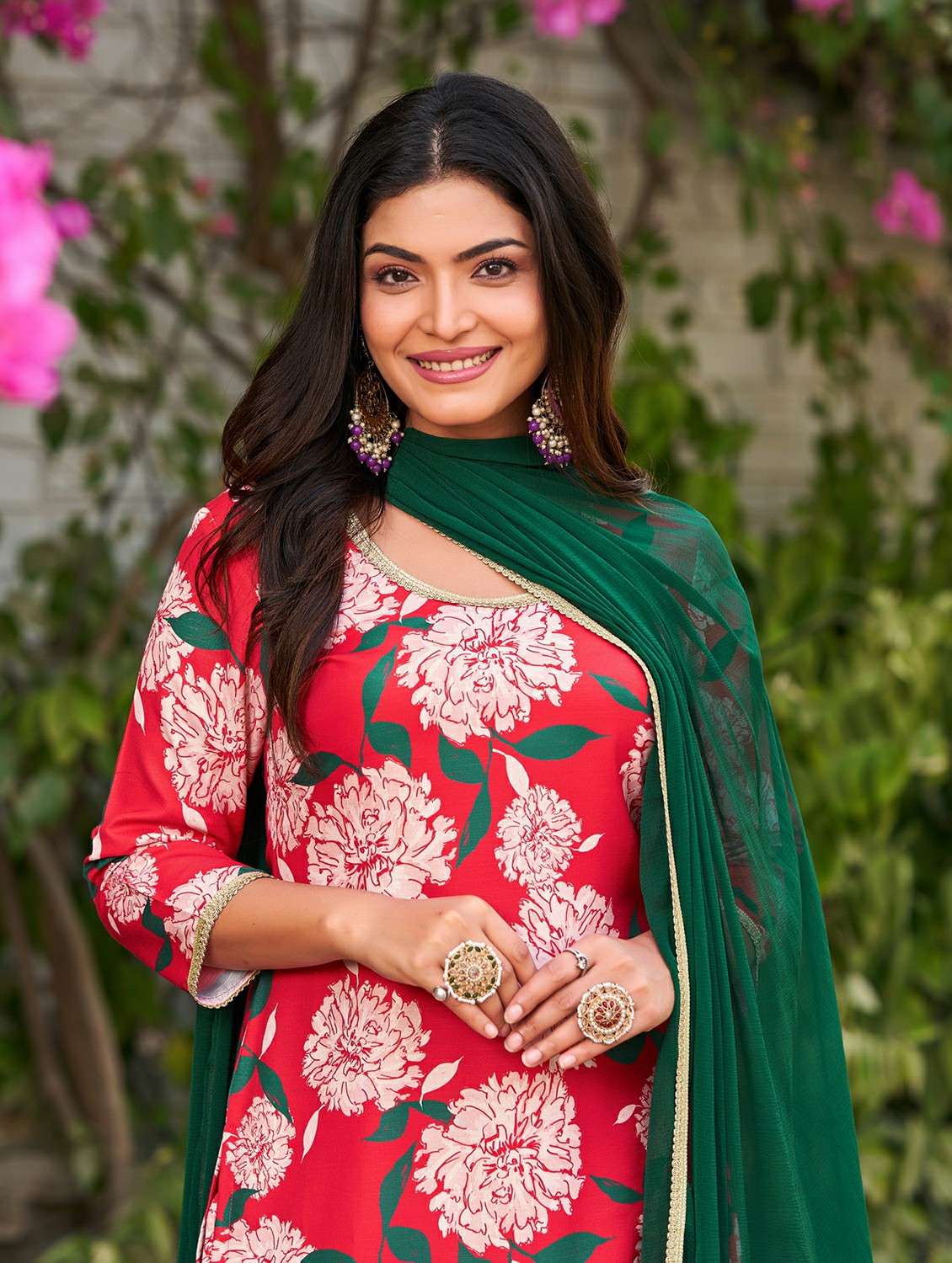 women printed three quarter sleeve kurta pant with dupatta set - 22454188 -  Standard Image - 1