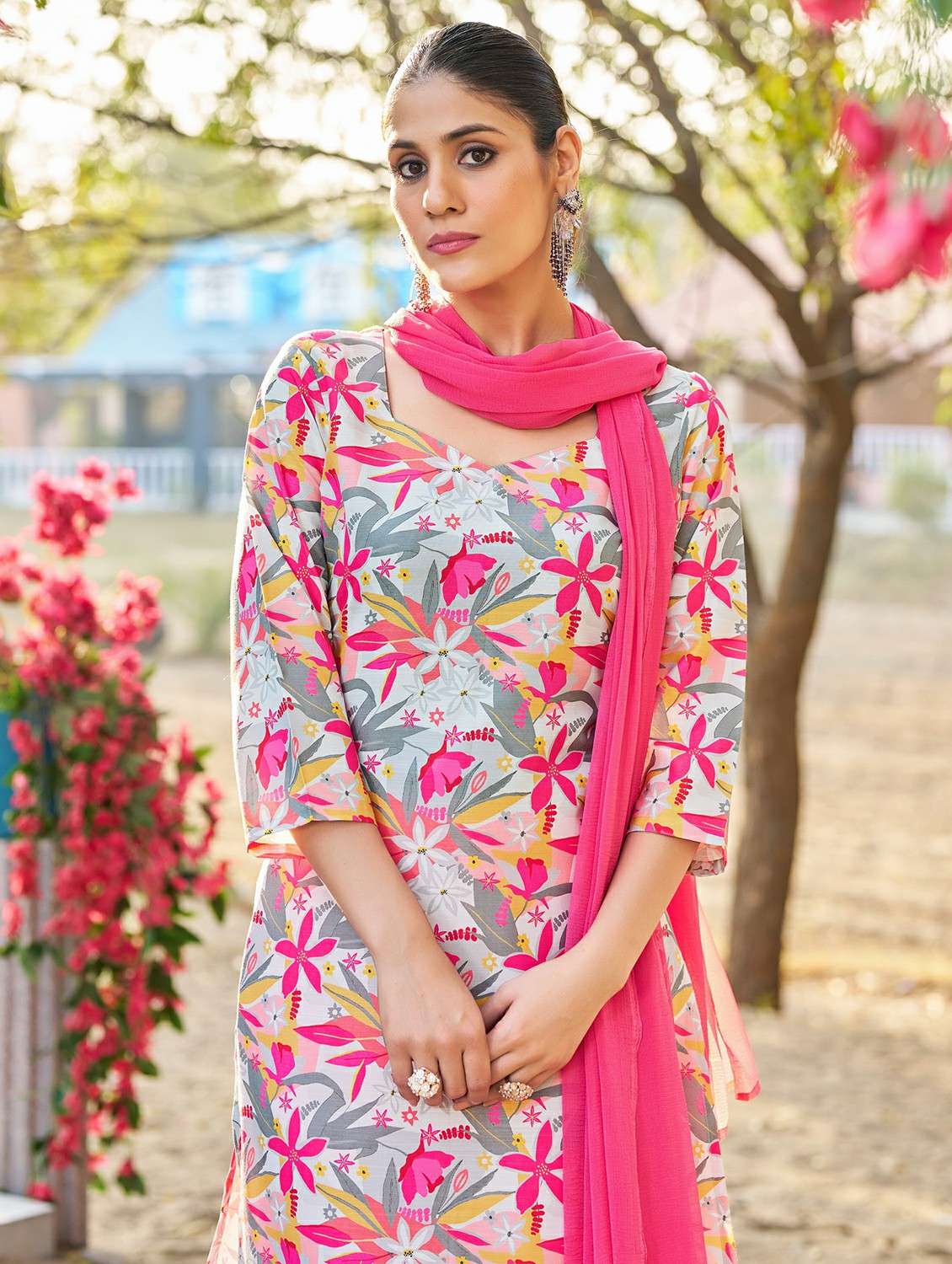 women printed three quarter sleeve kurta pant with dupatta set - 22454207 -  Standard Image - 1