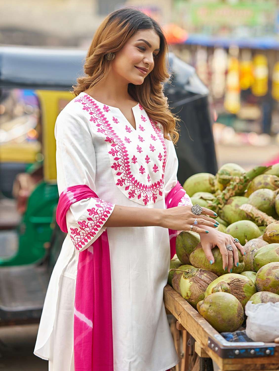 women solid with work three quarter sleeve kurta salwar with dupatta set - 22454217 -  Standard Image - 1