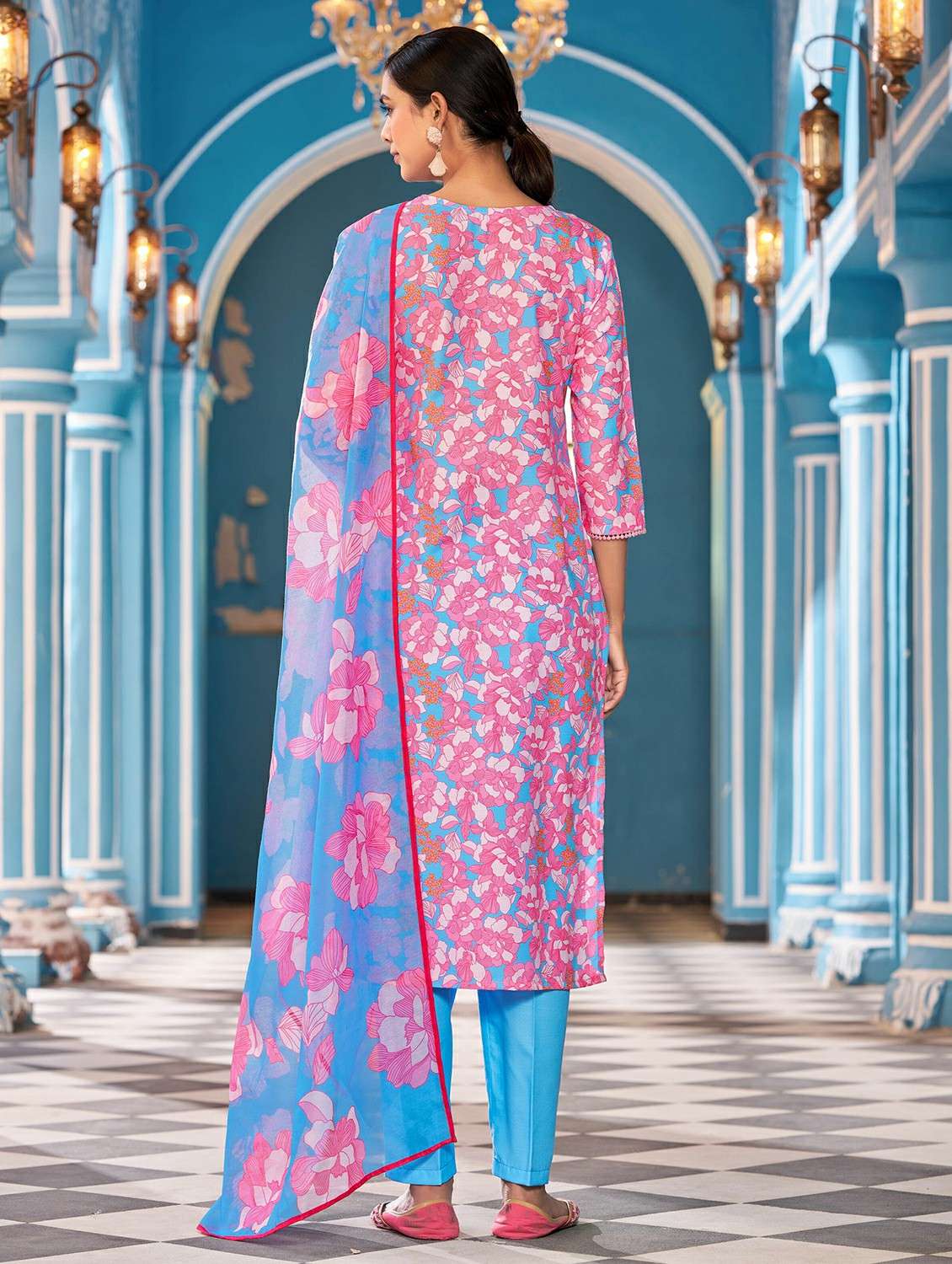 women printed three quarter sleeve kurta pant with dupatta set - 22454231 -  Standard Image - 4