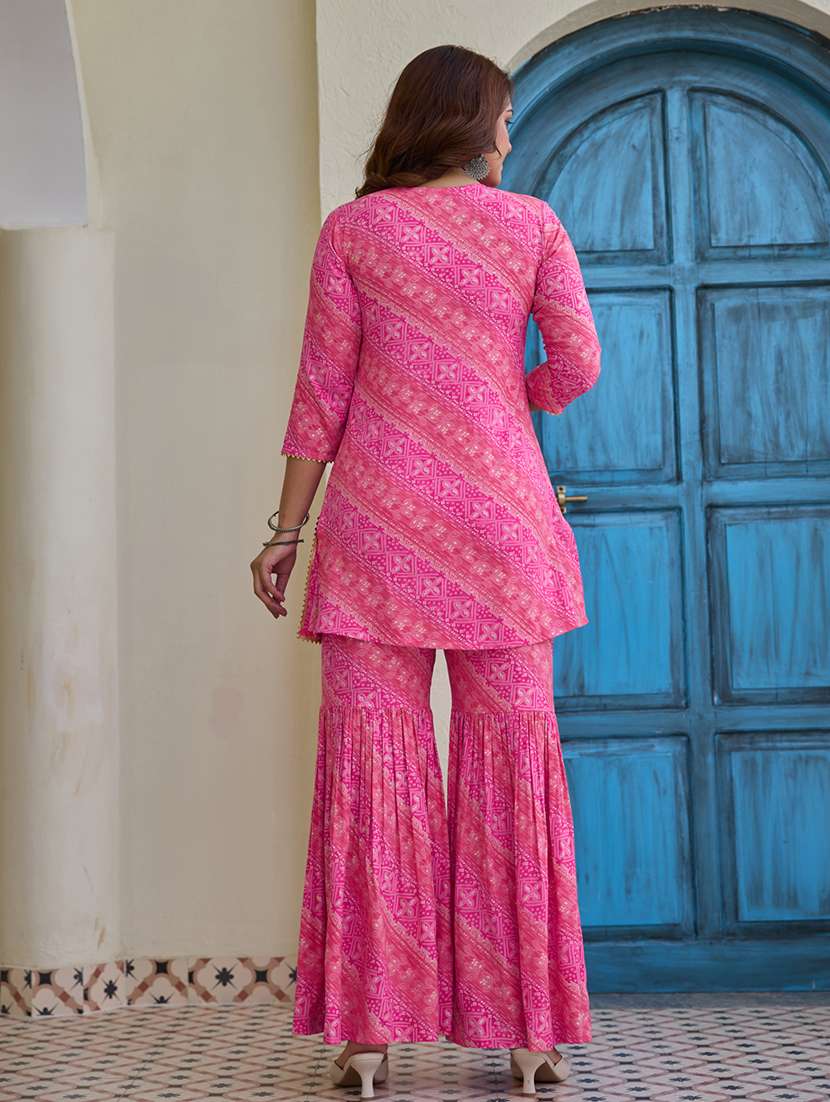 women printed three quarter sleeve kurta sharara with dupatta set - 22454293 -  Standard Image - 4