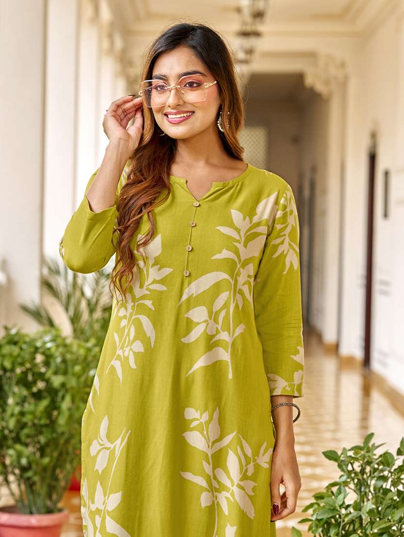 women printed three quarter sleeve kurta legging set - 22454298 -  Standard Image - 1