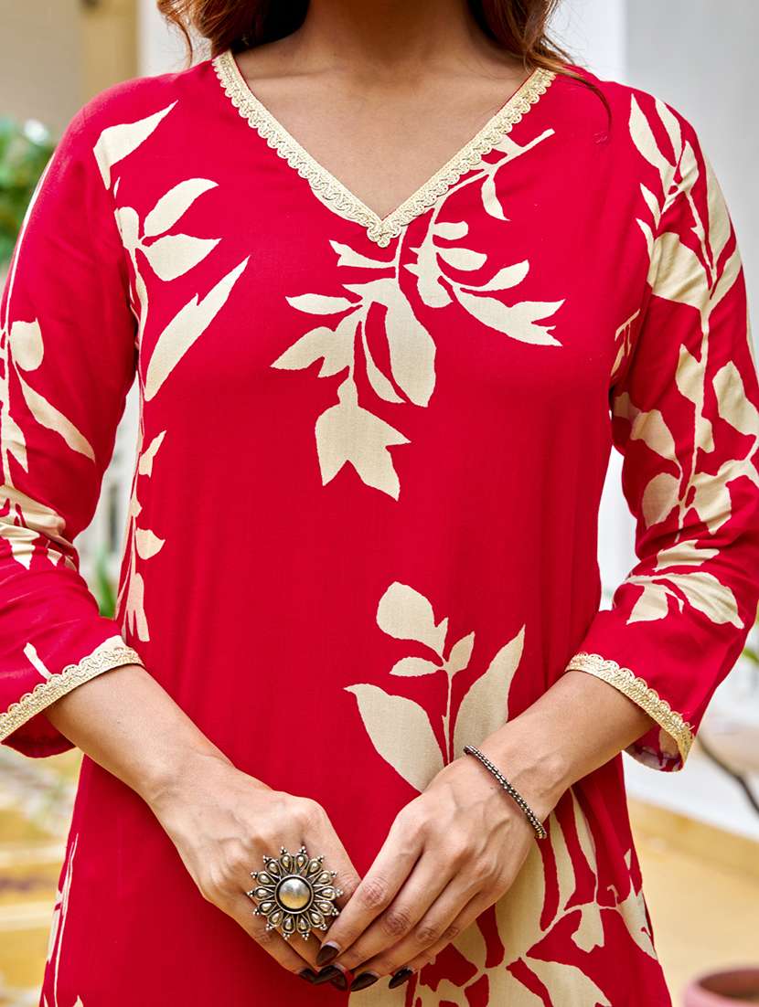 women printed three quarter sleeve kurta legging set - 22454299 -  Standard Image - 1
