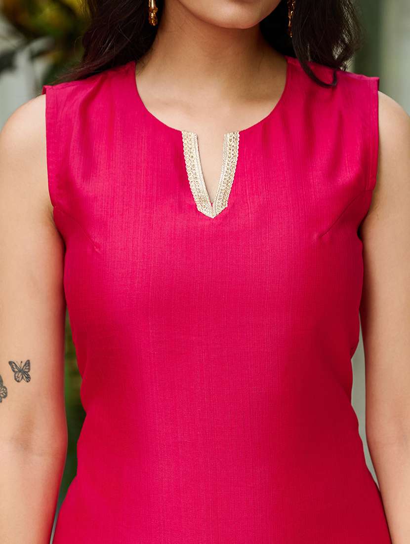 Women Solid Sleeveless Kurta Pant With Dupatta Set - 22454302 -  Standard Image - 1