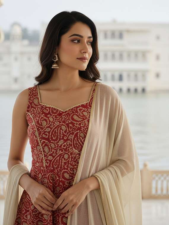 women printed sleeveless kurta palazzo with dupatta set - 22454346 -  Standard Image - 1