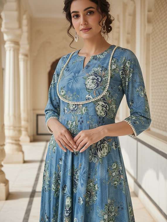 women floral a-line viscose dress three quarter sleeves - 22454349 -  Standard Image - 1