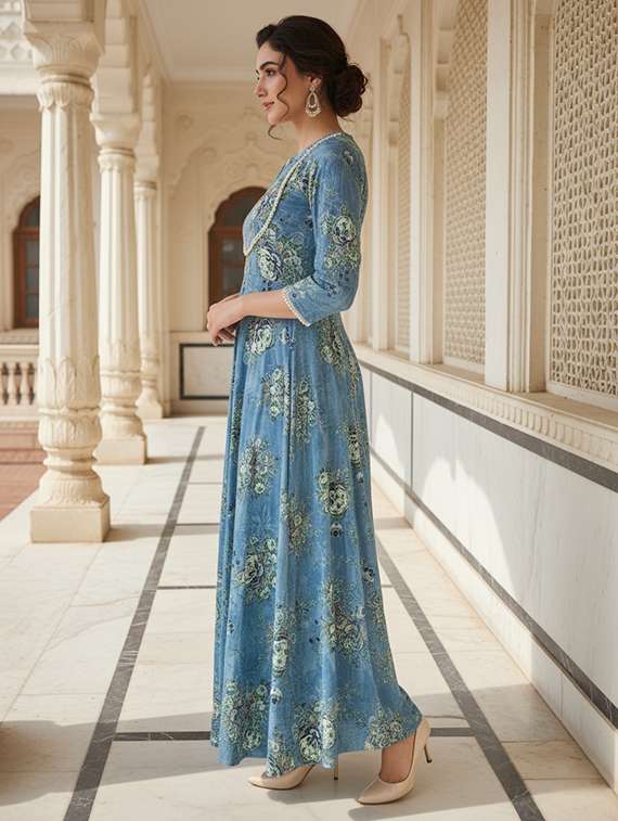 women floral a-line viscose dress three quarter sleeves - 22454349 -  Standard Image - 4