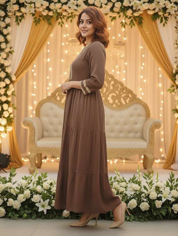 women tiered viscose dress with three-quarter sleeves - 22454351 -  Standard Image - 4