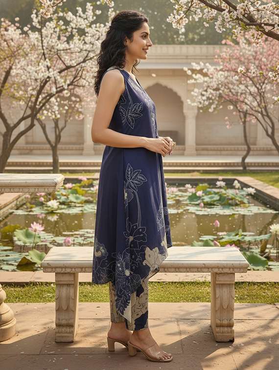women printed sleeveless kurta pant set - 22454354 -  Standard Image - 4