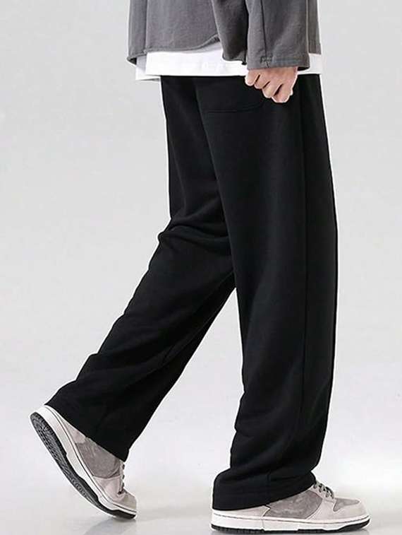 men black lycra blend  full length track pant - 22454359 -  Standard Image - 1