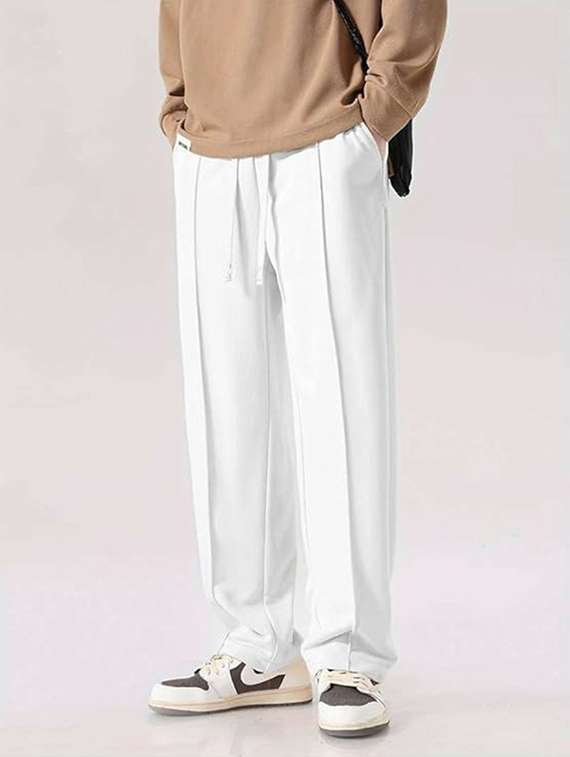 men white lycra blend  full length track pant - 22454366 -  Standard Image - 1