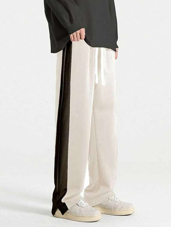 men cream lycra blend  full length track pant