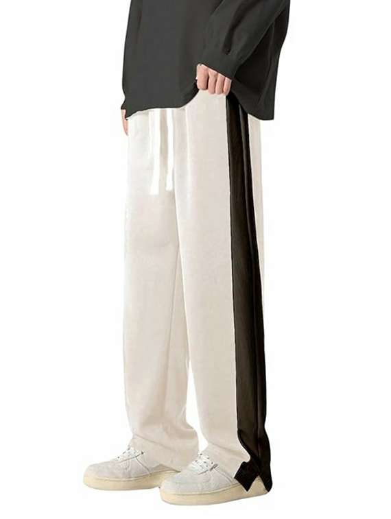 men cream lycra blend  full length track pant - 22454369 -  Standard Image - 1