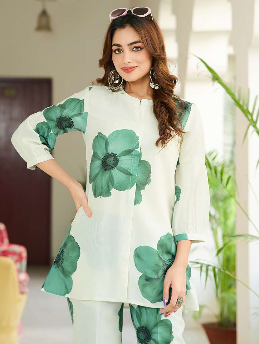 women printed three quarter sleeve ethnic co-ord set - 22454381 -  Standard Image - 1